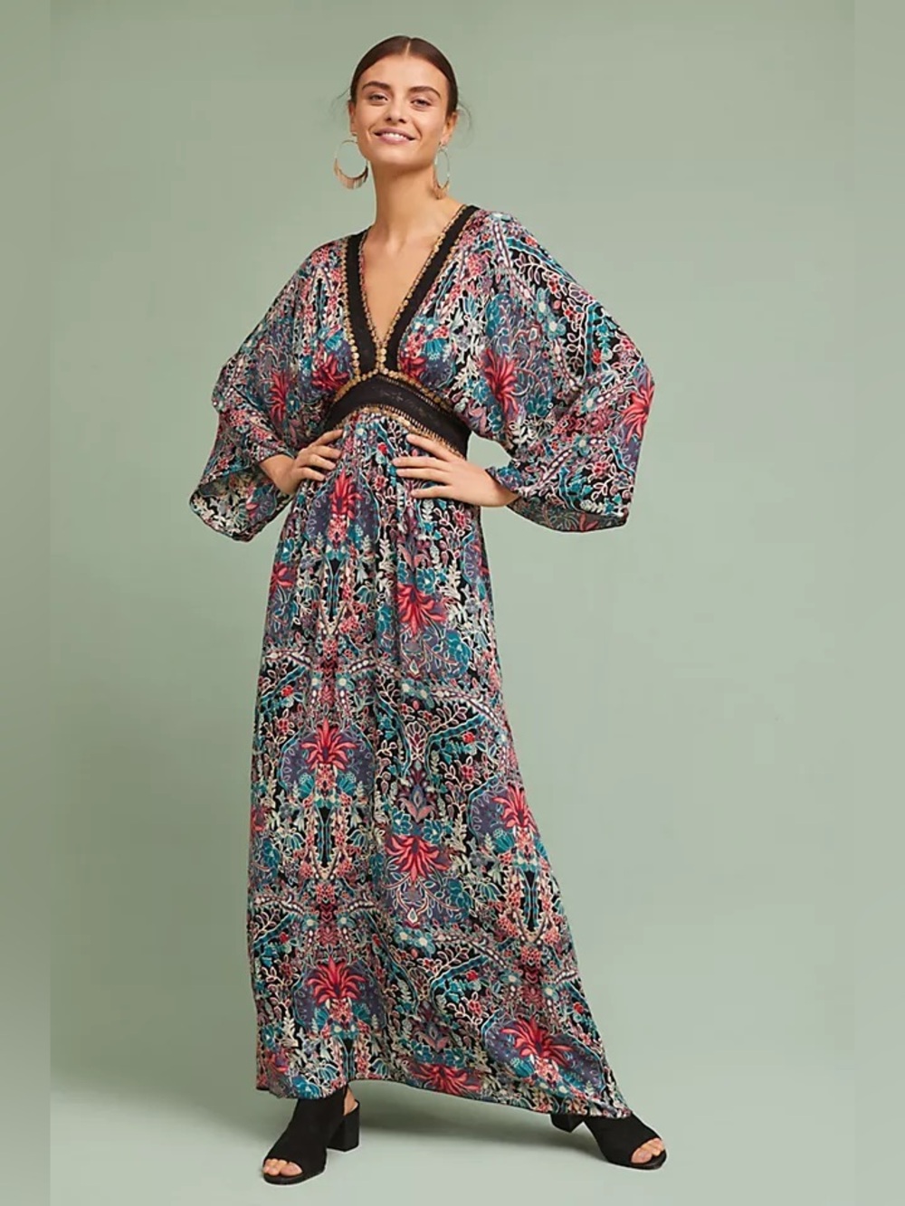 Anthropologie Raga Floral Kimono Maxi Dress Size XS